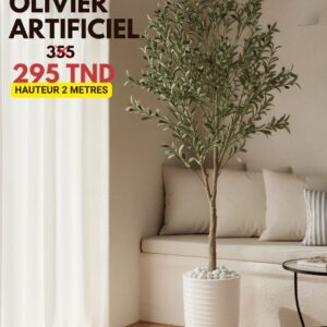 grand olivier artificiel 2m en pot ceramique blanc cannelé avec galets