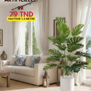 Plante artificielle Monstera 1,3 m dans un pot blanc décoratif, idéale pour la décoration intérieure
