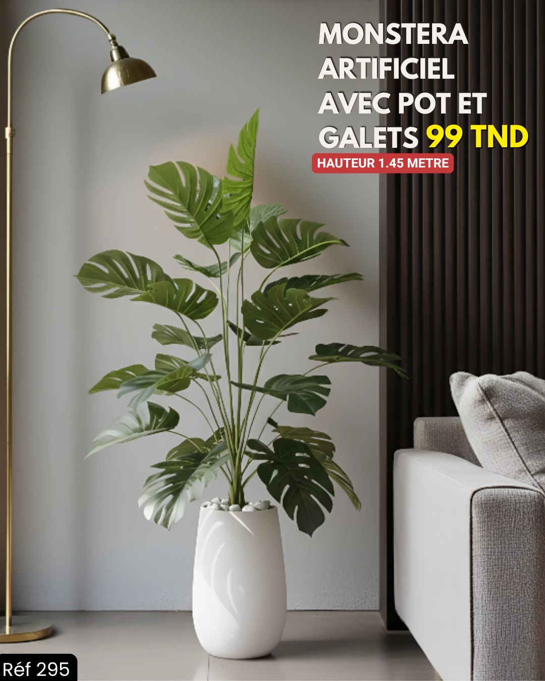 Monstera Artificielle avec pot en céramique 1,45 m – La Plante Décorative Idéale pour Sublimer Votre Intérieur