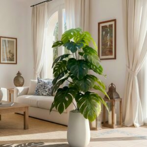 Monstera artificielle de 1.45m dans un pot blanc - Décoration intérieure plante verte