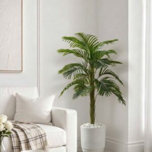 Palmier artificiel de 1m65 dans son pot en céramique blanc pour décoration de salon